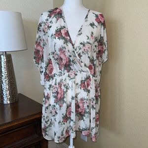 Torrid Sheer Hi Low Floral Dolman White Blouse Top 3X